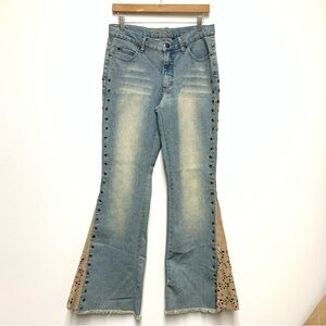 Vintage Younique Low Rise Bellbottom Flare Jeans Size 11 Faux Suede Grommet Y2K